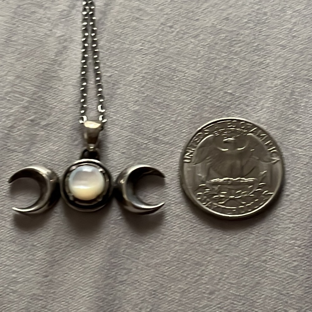 Triple Moon Goddess silver Necklace